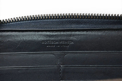 ボッテガヴェネタ 財布 BOTTEGA VENETA 長財布/ラウンドファスナー式 イントレチャート ネイビー【中古】