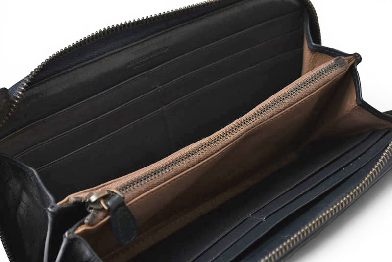 ボッテガヴェネタ 財布 BOTTEGA VENETA 長財布/ラウンドファスナー式 イントレチャート ネイビー【中古】