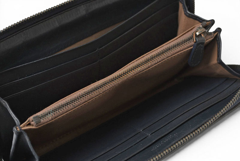 ボッテガヴェネタ 財布 BOTTEGA VENETA 長財布/ラウンドファスナー式 イントレチャート ネイビー【中古】