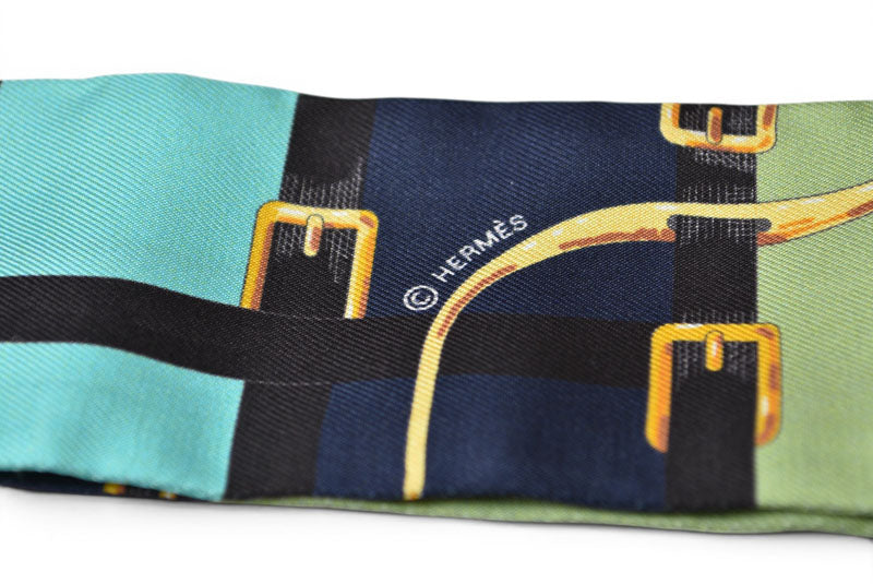 エルメス ツイリー スカーフ HERMES シルクツイル ベルトモチーフ ライトブルー【中古】