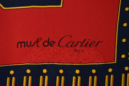 カルティエ スカーフ Cartier マスト・ドゥ・カルティエ シルクスカーフ 時計モチーフ レッド/ブルー【中古】