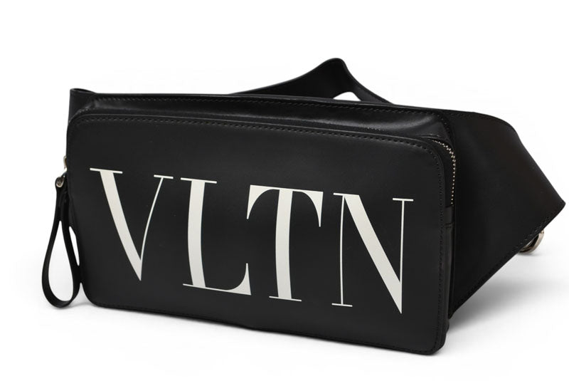 VALENTINO ヴァレンティノ レザー ベルトバッグ/ボディバッグ メンズ ブラック ホワイト 2Y2B0719 WJW ウエストバッグ クロスボディ【中古】