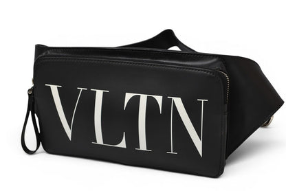 VALENTINO ヴァレンティノ レザー ベルトバッグ/ボディバッグ メンズ ブラック ホワイト 2Y2B0719 WJW ウエストバッグ クロスボディ【中古】