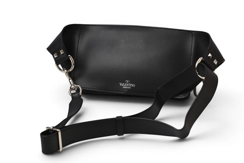 VALENTINO ヴァレンティノ レザー ベルトバッグ/ボディバッグ メンズ ブラック ホワイト 2Y2B0719 WJW ウエストバッグ クロスボディ【中古】