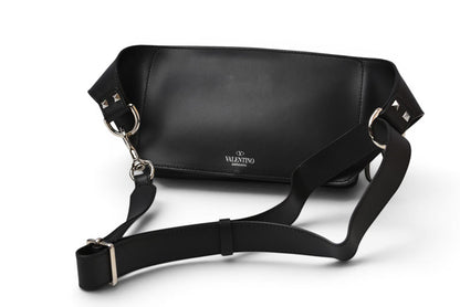 VALENTINO ヴァレンティノ レザー ベルトバッグ/ボディバッグ メンズ ブラック ホワイト 2Y2B0719 WJW ウエストバッグ クロスボディ【中古】