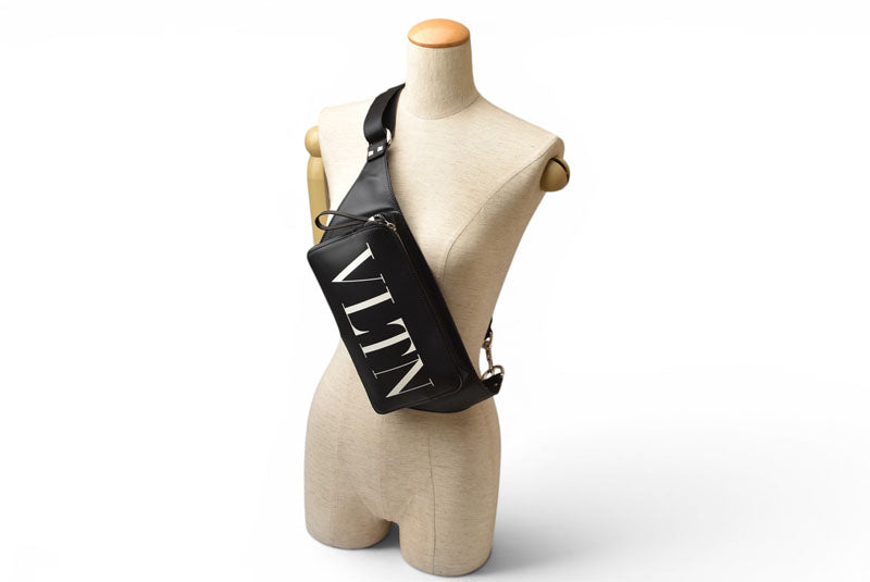 VALENTINO ヴァレンティノ レザー ベルトバッグ/ボディバッグ メンズ ブラック ホワイト 2Y2B0719 WJW ウエストバッグ クロスボディ【中古】
