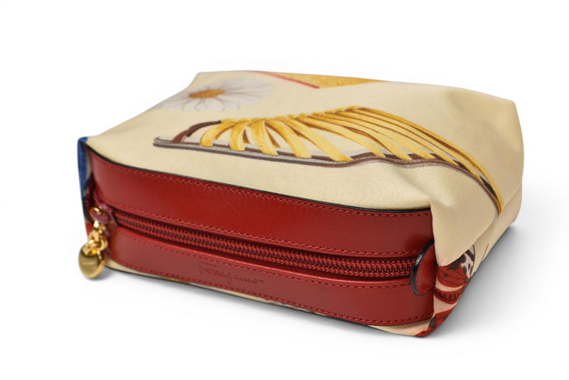 フェラガモ 未使用 ヴィンテージ コスメポーチ/トラベルポーチ Salvatore Ferragamo キャンバス/レザー レッド HE22 3081【中古】