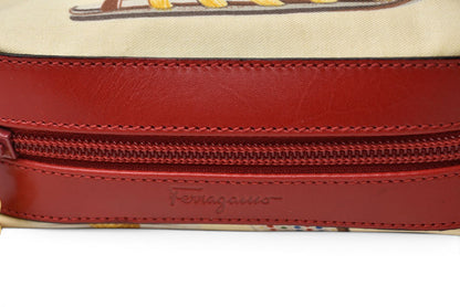 フェラガモ 未使用 ヴィンテージ コスメポーチ/トラベルポーチ Salvatore Ferragamo キャンバス/レザー レッド HE22 3081【中古】