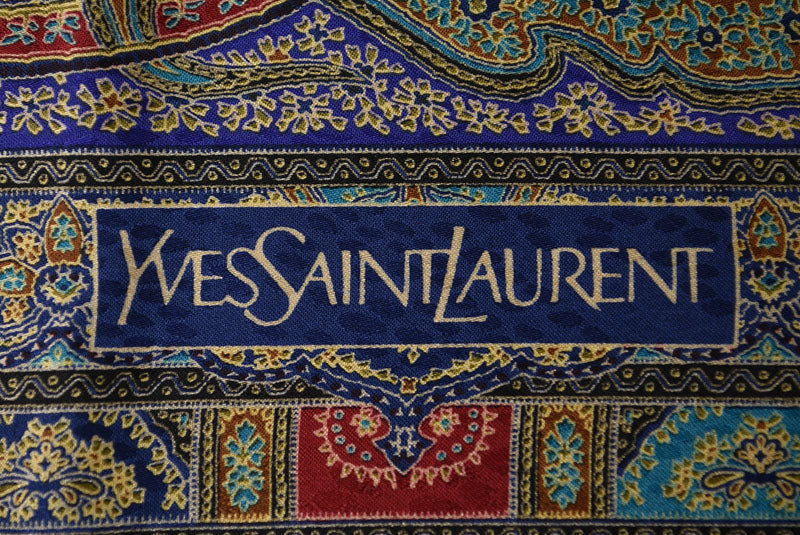 イヴサンローラン YSL スカーフ Yves Saint Laurent ヴィンテージ ペイズリー柄 ネイビーマルチ【中古】
