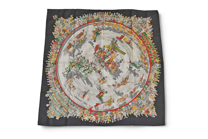 エルメス スカーフ カレ90 CIRQUE MOLIER モリエサーカス HERMES シルク100％ ブラックマルチ【中古】