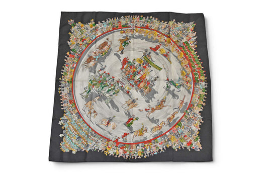 エルメス スカーフ カレ90 CIRQUE MOLIER モリエサーカス HERMES シルク100％ ブラックマルチ【中古】