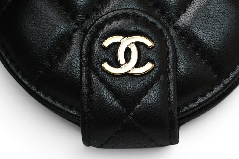 シャネル CHANEL VIP限定 ノベルティ ネームタグ マトラッセ ラウンド 黒 ラムスキン ストラップ付 ゴールド金具【中古】