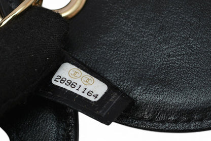 シャネル CHANEL VIP限定 ノベルティ ネームタグ マトラッセ ラウンド 黒 ラムスキン ストラップ付 ゴールド金具【中古】