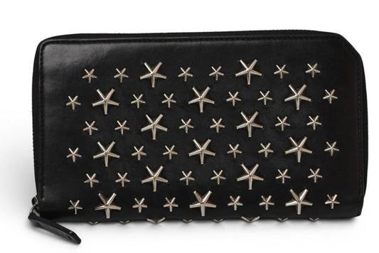 ジミーチュウ 財布/ラウンドファスナー JIMMY CHOO 長財布 レザー スタースタッズ ブラック【中古】