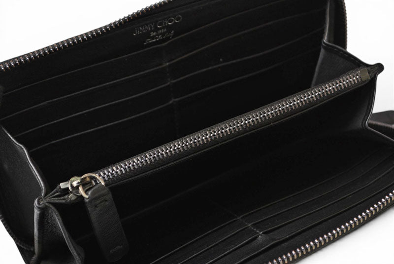 ジミーチュウ 財布/ラウンドファスナー JIMMY CHOO 長財布 レザー スタースタッズ ブラック【中古】
