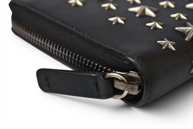 ジミーチュウ 財布/ラウンドファスナー JIMMY CHOO 長財布 レザー スタースタッズ ブラック【中古】