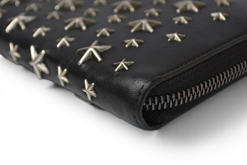 ジミーチュウ 財布/ラウンドファスナー JIMMY CHOO 長財布 レザー スタースタッズ ブラック【中古】