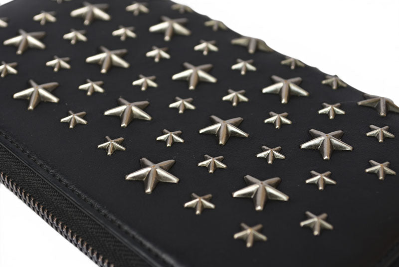 ジミーチュウ 財布/ラウンドファスナー JIMMY CHOO 長財布 レザー スタースタッズ ブラック【中古】