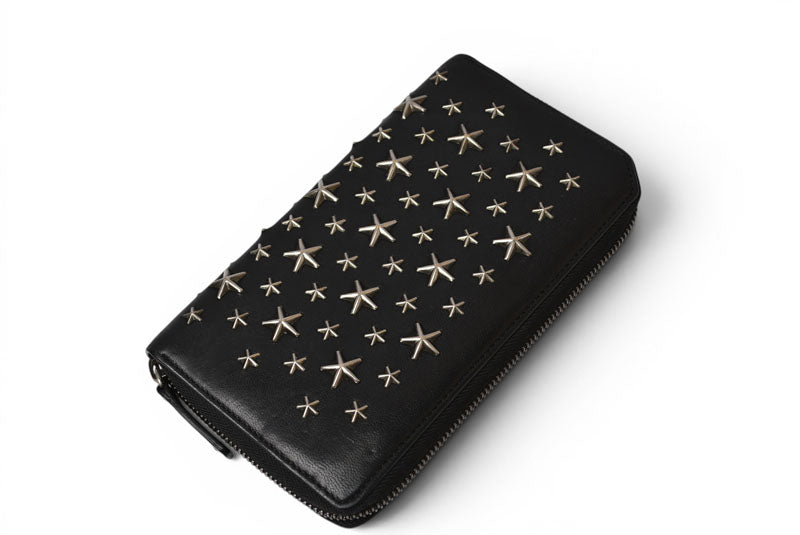 ジミーチュウ 財布/ラウンドファスナー JIMMY CHOO 長財布 レザー スタースタッズ ブラック【中古】