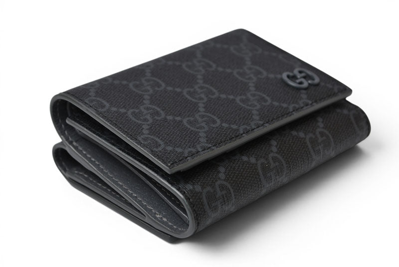 グッチ 未使用 ミニ財布/三つ折り GGディテール GUCCI 折財布 GGスプリーム 769225 ブラック/グレー【中古】