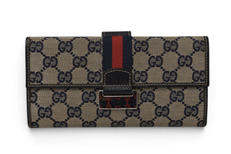 グッチ 財布 GUCCI 長財布 GGキャンバス GGネイビー/ベージュ シェリーライン 146206 【中古】
