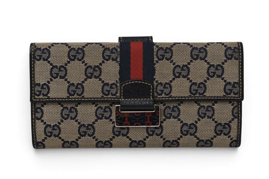 グッチ 財布 GUCCI 長財布 GGキャンバス GGネイビー/ベージュ シェリーライン 146206 【中古】