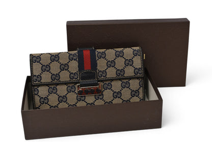 グッチ 財布 GUCCI 長財布 GGキャンバス GGネイビー/ベージュ シェリーライン 146206 【中古】