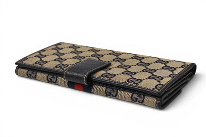 グッチ 財布 GUCCI 長財布 GGキャンバス GGネイビー/ベージュ シェリーライン 146206 【中古】