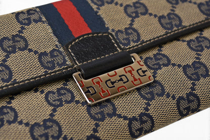 グッチ 財布 GUCCI 長財布 GGキャンバス GGネイビー/ベージュ シェリーライン 146206 【中古】