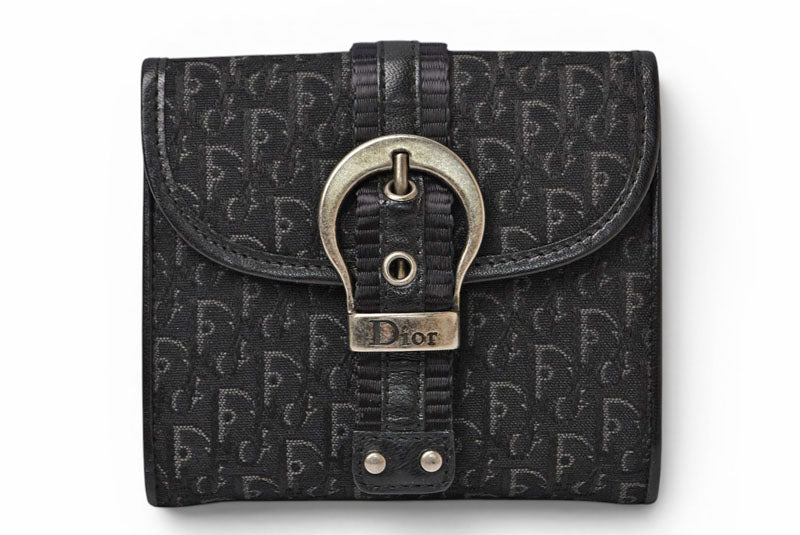 クリスチャンディオール 三つ折り財布 Christian Dior 折財布 トロッター ジャガード ブラック ヴィンテージ オールド【中古】