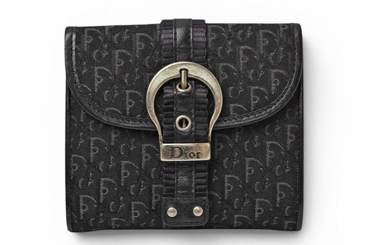 クリスチャンディオール 三つ折り財布 Christian Dior 折財布 トロッター ジャガード ブラック ヴィンテージ オールド【中古】