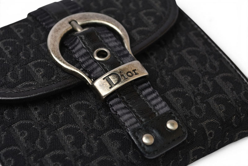 クリスチャンディオール 三つ折り財布 Christian Dior 折財布 トロッター ジャガード ブラック ヴィンテージ オールド【中古】