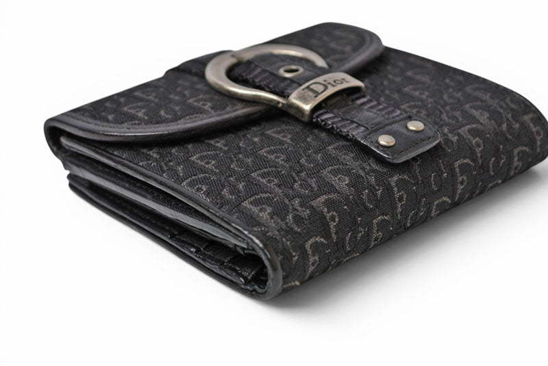 クリスチャンディオール 三つ折り財布 Christian Dior 折財布 トロッター ジャガード ブラック ヴィンテージ オールド【中古】
