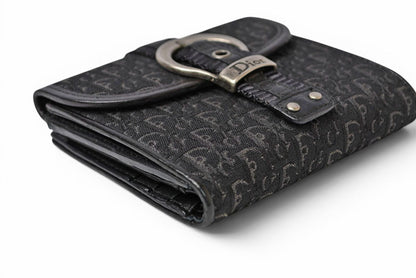 クリスチャンディオール 三つ折り財布 Christian Dior 折財布 トロッター ジャガード ブラック ヴィンテージ オールド【中古】
