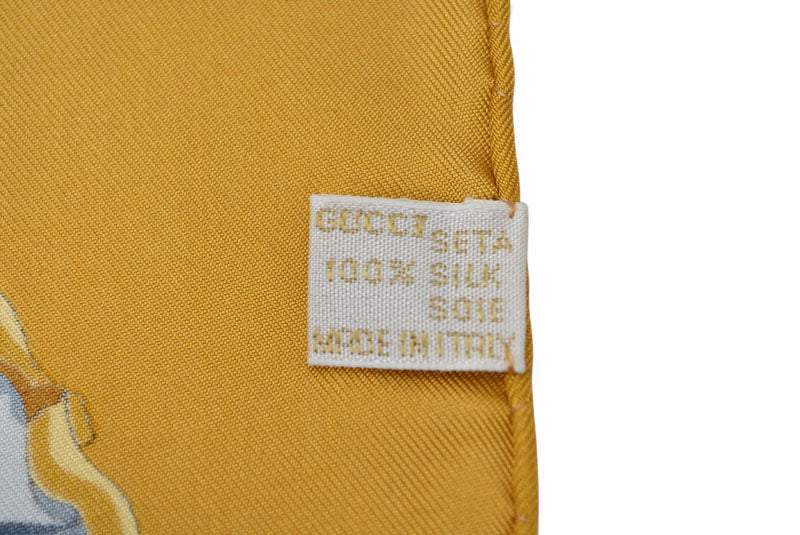 グッチ スカーフ GUCCI シルクスカーフ ホースビット/チェーン イエロー/ブラック【中古】