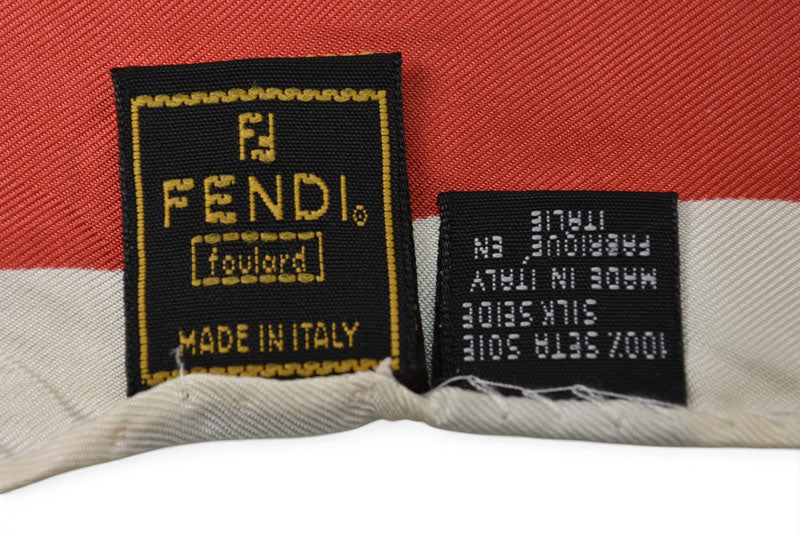 フェンディ スカーフ FENDI シルクツイル ヴィンテージ FF/ハンカチモチーフ レッド/ベージュ【中古】