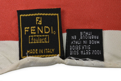 フェンディ スカーフ FENDI シルクツイル ヴィンテージ FF/ハンカチモチーフ レッド/ベージュ【中古】