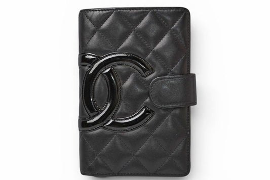 シャネル 財布/二つ折 CHANEL 折財布 カンボン ファスナー付 A50080 ブラック/ブラック【中古】