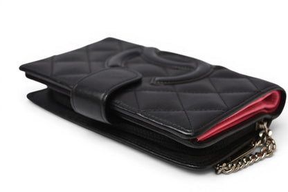 シャネル 財布/二つ折 CHANEL 折財布 カンボン ファスナー付 A50080 ブラック/ブラック【中古】