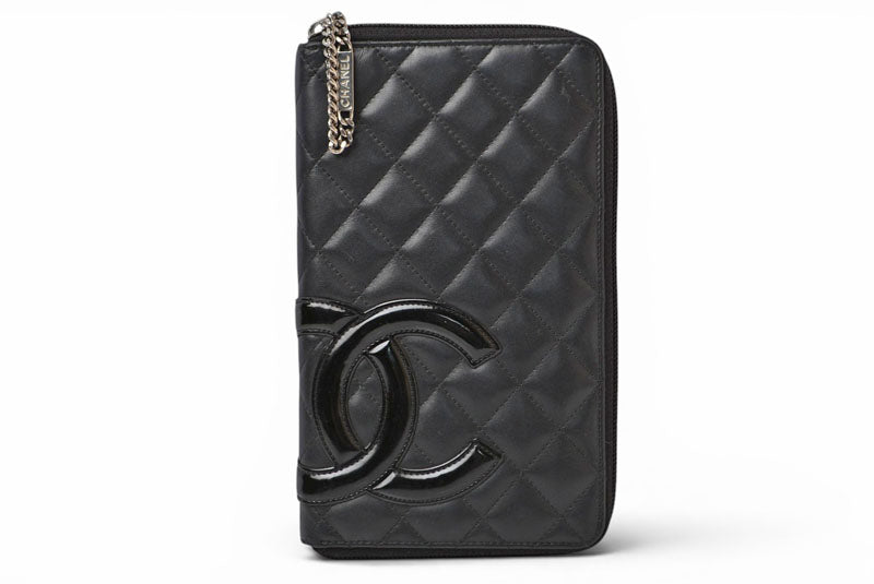 シャネル 財布/マルチウォレット CHANEL 長財布 カンボン ファスナー式 ブラック/ブラック【中古】