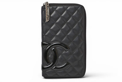 シャネル 財布/マルチウォレット CHANEL 長財布 カンボン ファスナー式 ブラック/ブラック【中古】