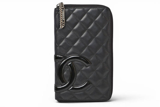 シャネル 財布/マルチウォレット CHANEL 長財布 カンボン ファスナー式 ブラック/ブラック【中古】
