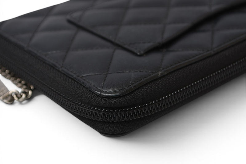 シャネル 財布/マルチウォレット CHANEL 長財布 カンボン ファスナー式 ブラック/ブラック【中古】