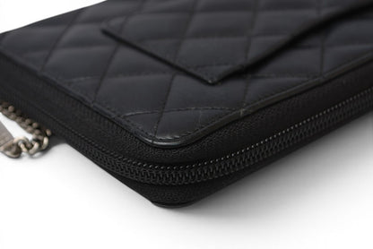 シャネル 財布/マルチウォレット CHANEL 長財布 カンボン ファスナー式 ブラック/ブラック【中古】