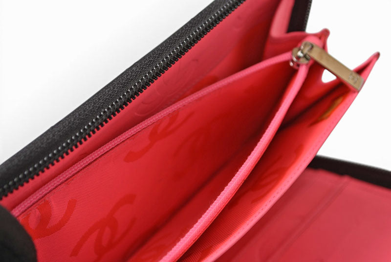 シャネル 財布/マルチウォレット CHANEL 長財布 カンボン ファスナー式 ブラック/ブラック【中古】