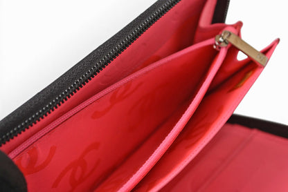 シャネル 財布/マルチウォレット CHANEL 長財布 カンボン ファスナー式 ブラック/ブラック【中古】
