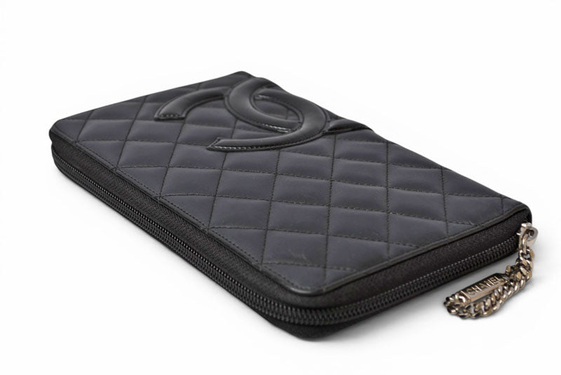 シャネル 財布/マルチウォレット CHANEL 長財布 カンボン ファスナー式 ブラック/ブラック【中古】