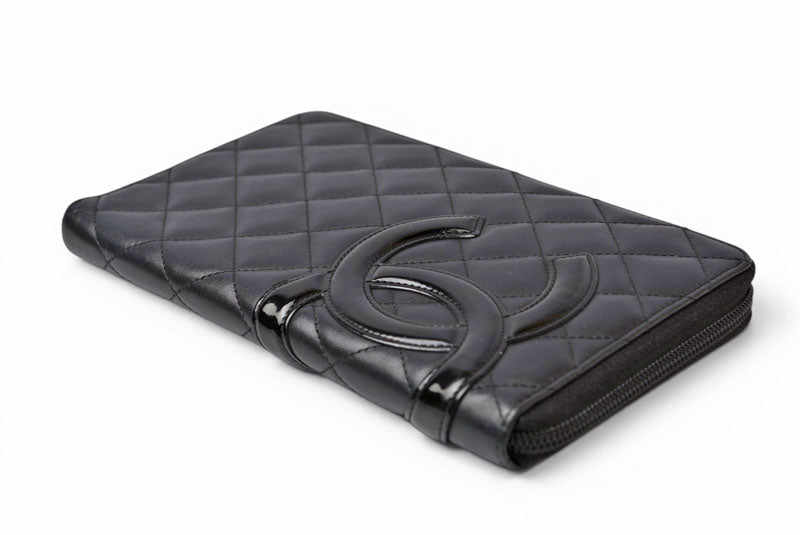 シャネル 財布/マルチウォレット CHANEL 長財布 カンボン ファスナー式 ブラック/ブラック【中古】