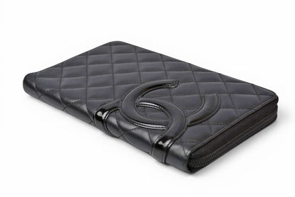 シャネル 財布/マルチウォレット CHANEL 長財布 カンボン ファスナー式 ブラック/ブラック【中古】
