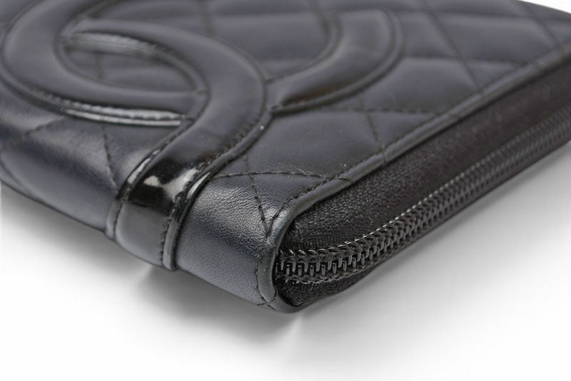シャネル 財布/マルチウォレット CHANEL 長財布 カンボン ファスナー式 ブラック/ブラック【中古】